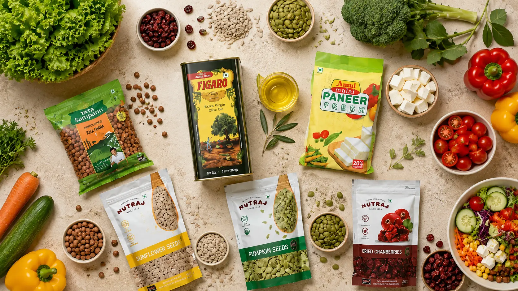 Premium ingredients: olive oil, paneer and fresh vegetables